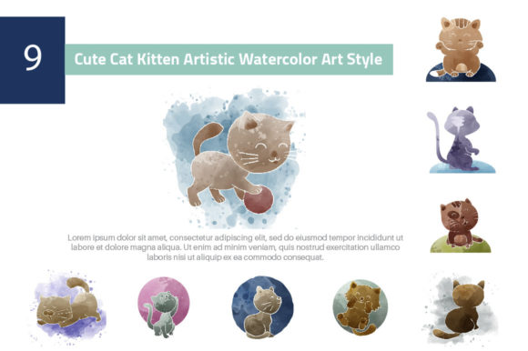 9 Cute Cat Kitten Artistic Watercolor Illustrations Review