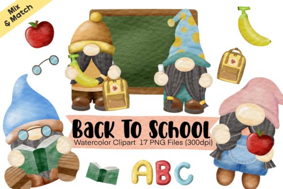 Back to School Watercolor Gnome Clipart Review