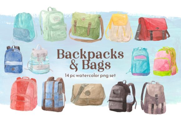 Bags and Backpacks Watercolor Set: Premium Illustrations