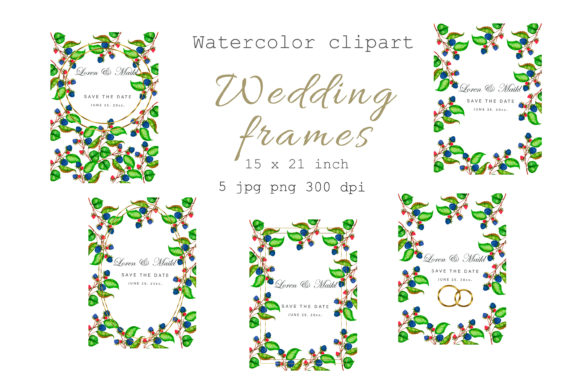 Blue Berry Watercolor Frame for Illustrations