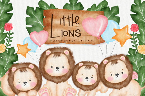 Cute Lions Watercolor Clipart: Illustrations for Branding