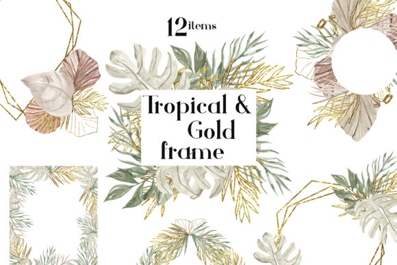 Dried Palm Leaves Gold Frame: Premium Illustrations