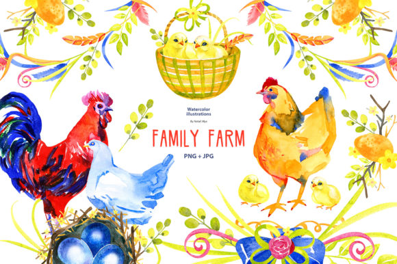 Family Farm - Watercolor Clipart: Fresh Illustrations