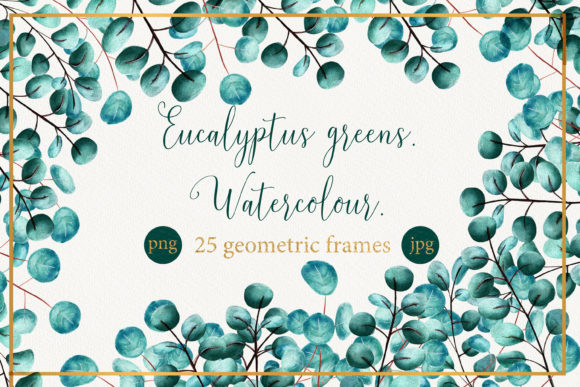 Frames with Eucalyptus Leaves: Watercolor Illustrations
