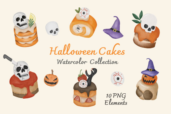 Halloween Cakes Watercolor Collection: Spooky Illustrations