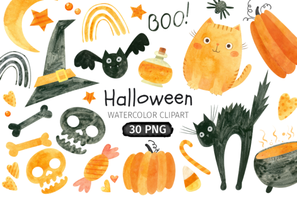 Halloween, Orange Watercolor Clipart: A Designer's Review