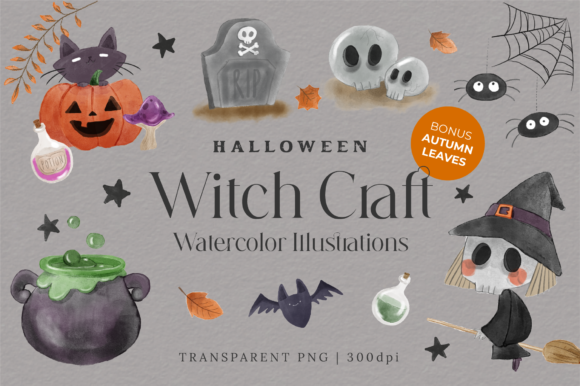 Halloween Witch Craft Watercolor ClipArt & Illustrations