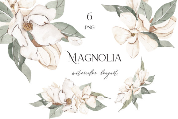 Magnolia Clipart: Watercolor White Flora Illustrations