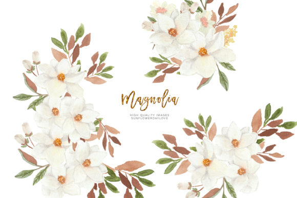 Magnolia Flowers Watercolor Clipart for Illustrations