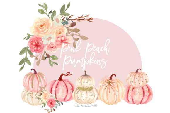 Pink Elements Pumpkin Watercolor Clipart: Autumn Illustrations