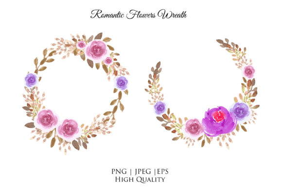 Romantic Flowers Wreath Watercolor Illustrations