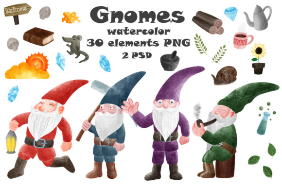 Set of Gnomes Watercolor: Perfect Illustrations