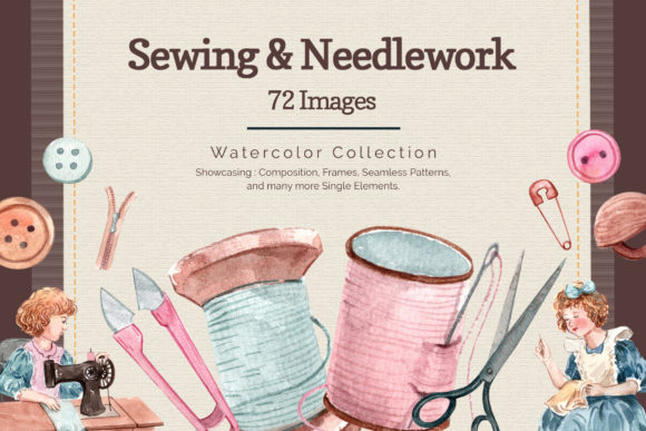 Sewing Needlework Watercolor: Soft Illustrations for Crafters