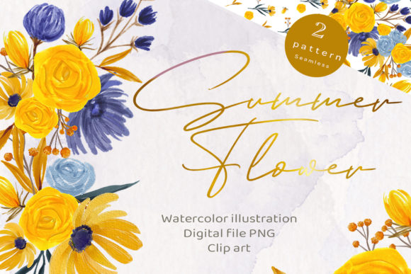 Summer Flower Watercolor Floral Clipart for Illustrations