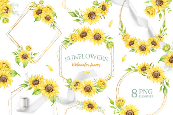 Sunflower Watercolor Geometric Frames & Illustrations