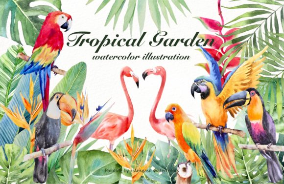 Tropical Forest Garden Watercolor: Lush Illustrations