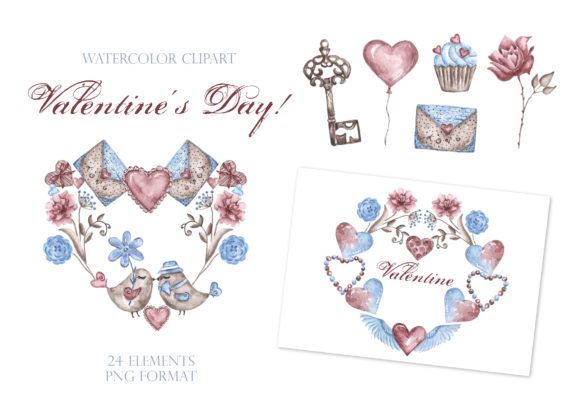 Valentine Watercolor Clipart. Hearts: Soft Illustrations