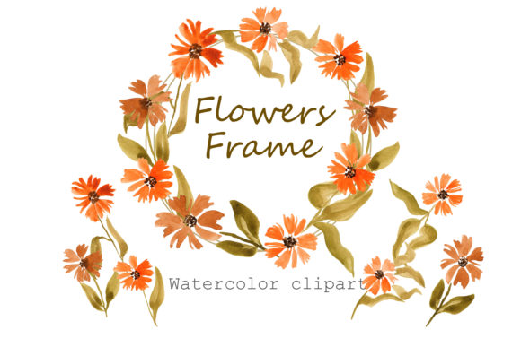 Watercolor Autumn Flowers Frame for Illustrations