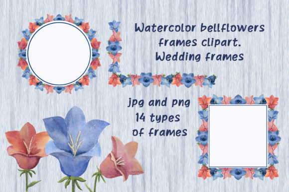 Watercolor Bell Flowers Clipart Frames & Illustrations