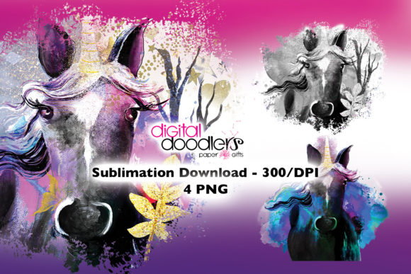 Watercolor Black Unicorn Mini Bundle: Bold Illustrations