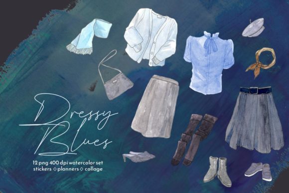 Watercolor Blue Fashion Illustration for Modern Illustrations
