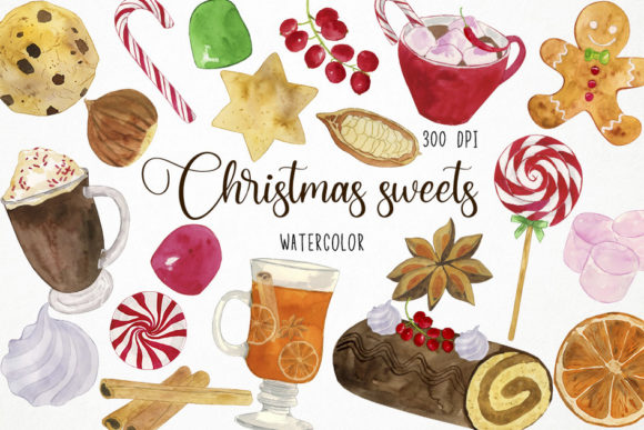 Watercolor Christmas Sweets Clipart Xmas Illustrations