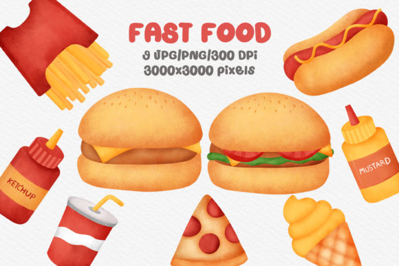 Watercolor Fast Food Clipart Set: Fresh Illustrations