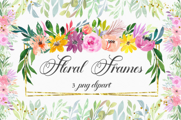 Watercolor Floral Frames Clipart: Premium Illustrations