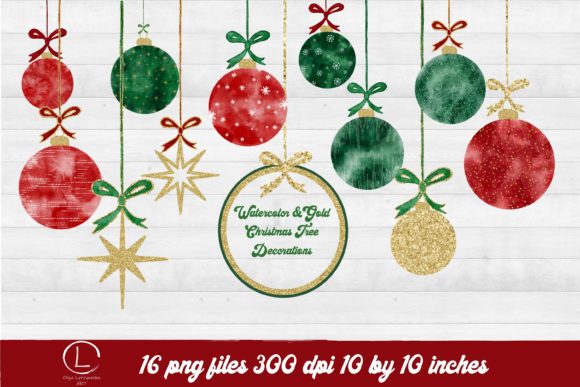 Watercolor Gold Christmas Decorations & Illustrations Review