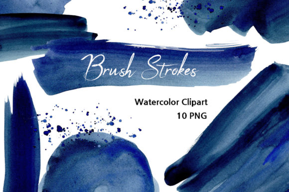 Watercolor Indigo Brush Stroke Clipart for Illustrations