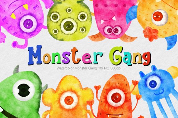 Watercolor Monster Gang Clipart: Playful Illustrations