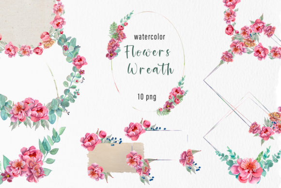 Watercolor Peony Wreath: Premium Illustrations