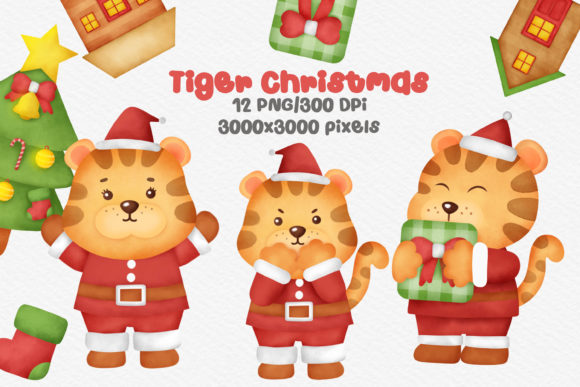 Watercolor Tiger Christmas Clipart Set Review