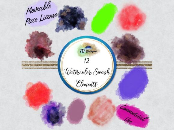 Watercolour and Glitter Elements Clipart for Illustrations